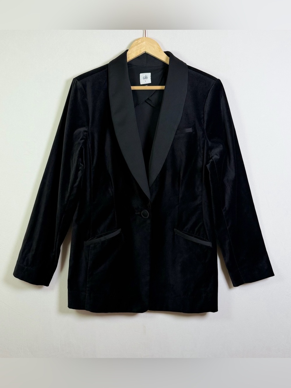 Cabi Women’s Black Velvet Tuxedo Pant Suit Set Size L Jacket & 14 Pants - Picture 4 of 16